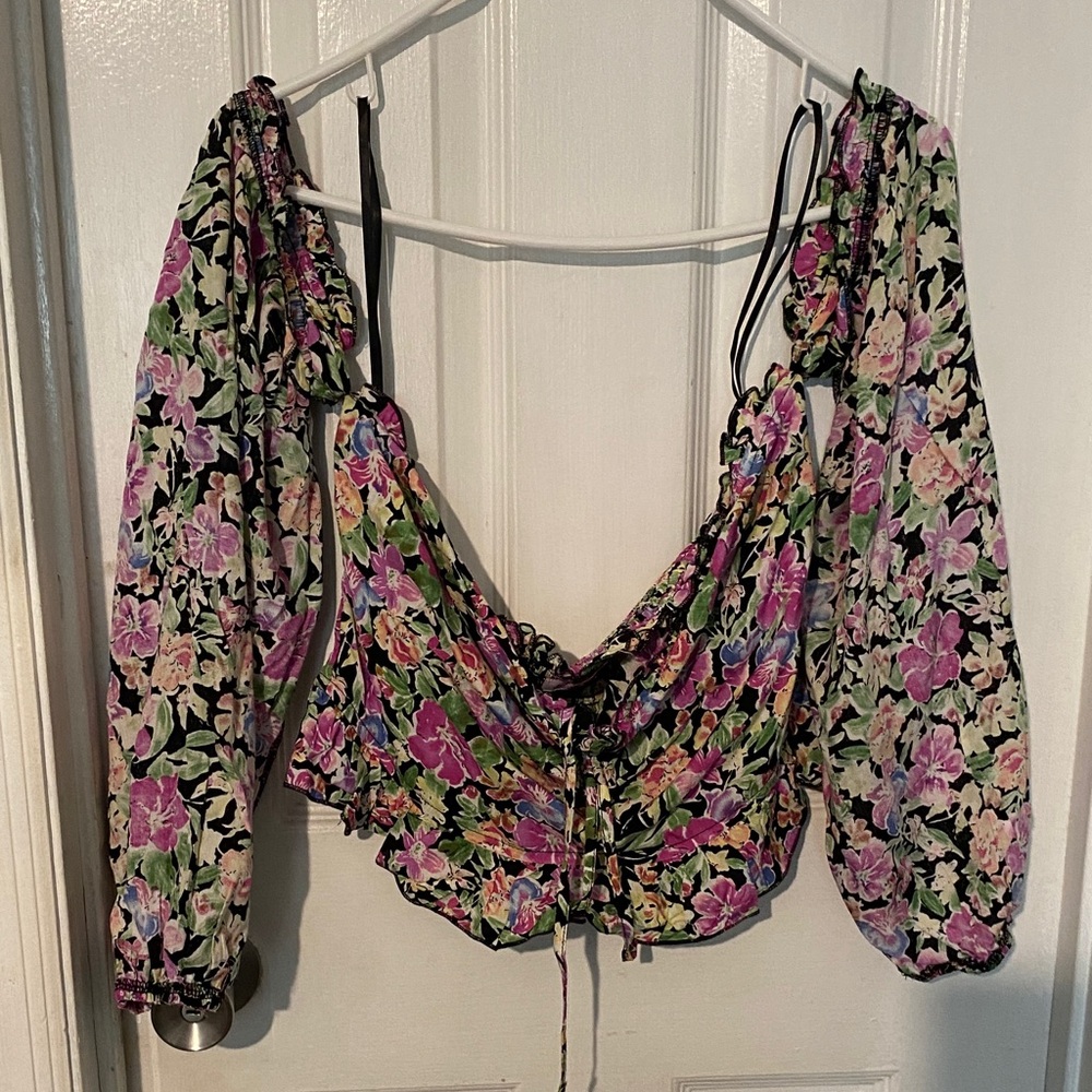 Pink Lily Floral Lace-Up Blouse